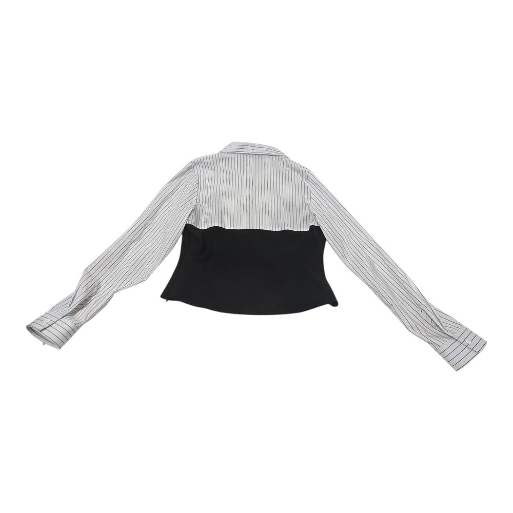 Love X Design Women's Blouse Pinstripe And Solid Long Sleeves Large Black White - Picture 2 of 6